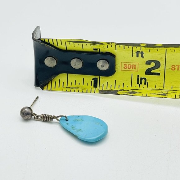 Turquoise Color Teardrop Dangle Earrings Silver Tone Ethnic Native Tribal SW - Picture 3 of 11